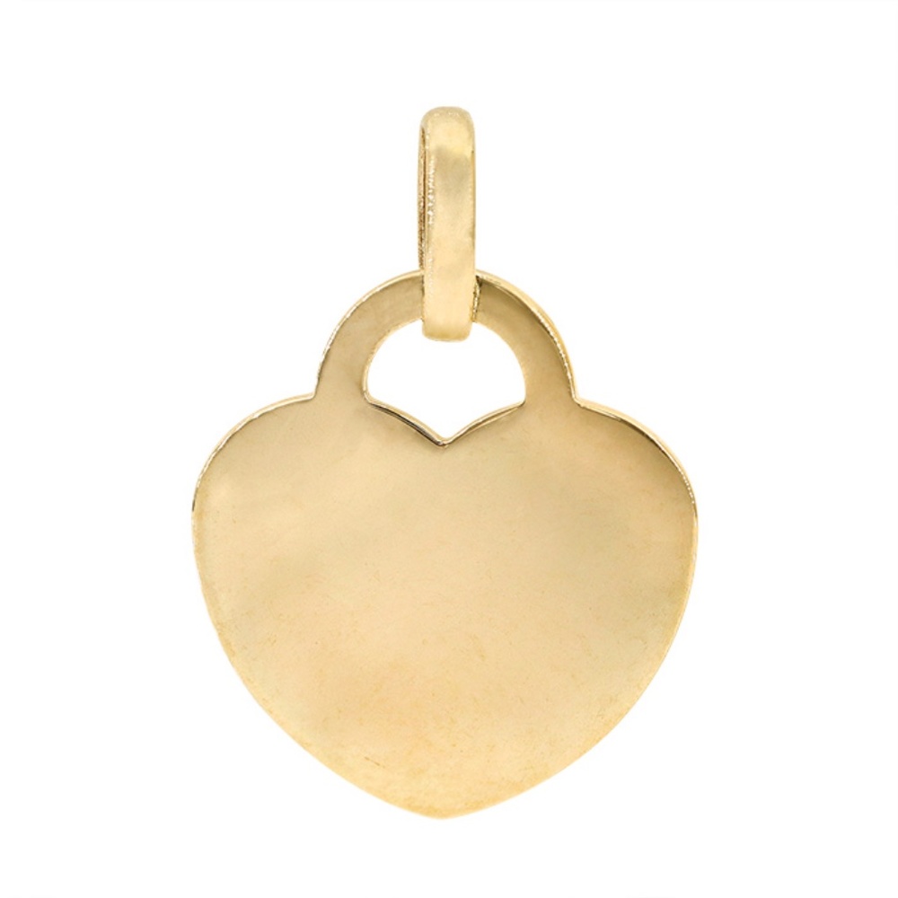 10K Yellow Gold Flat Heart Pendant 13mm - Picture 1 of 1